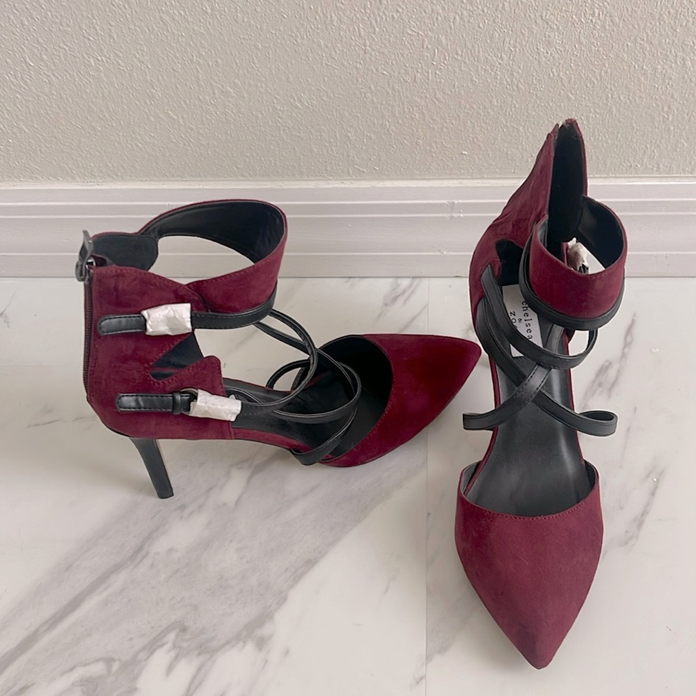 Burgundy and Black Strappy Heels